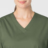 WonderWORK Women's V-Neck Scrub Top Olive front detail