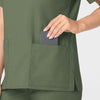 WonderWORK Women's V-Neck Scrub Top Olive hemline detail