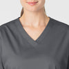 WonderWORK Women's V-Neck Scrub Top Pewter front detail