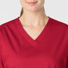 WonderWORK Women's V-Neck Scrub Top Red front detail