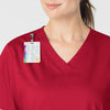 WonderWORK Women's V-Neck Scrub Top Red side detail 1