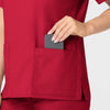 WonderWORK Women's V-Neck Scrub Top Red hemline detail