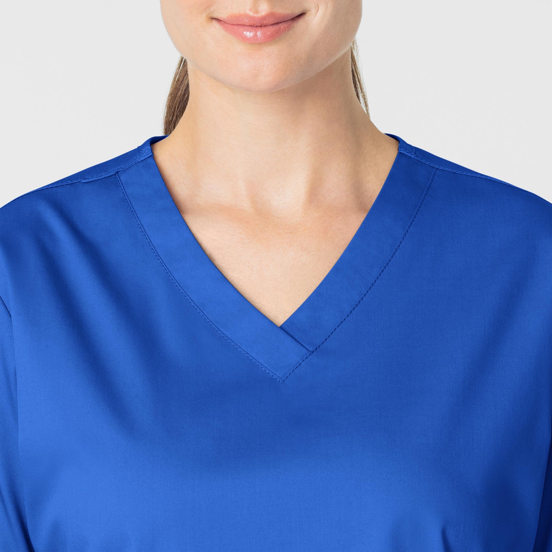 WonderWORK Women's V-Neck Scrub Top Royal front detail