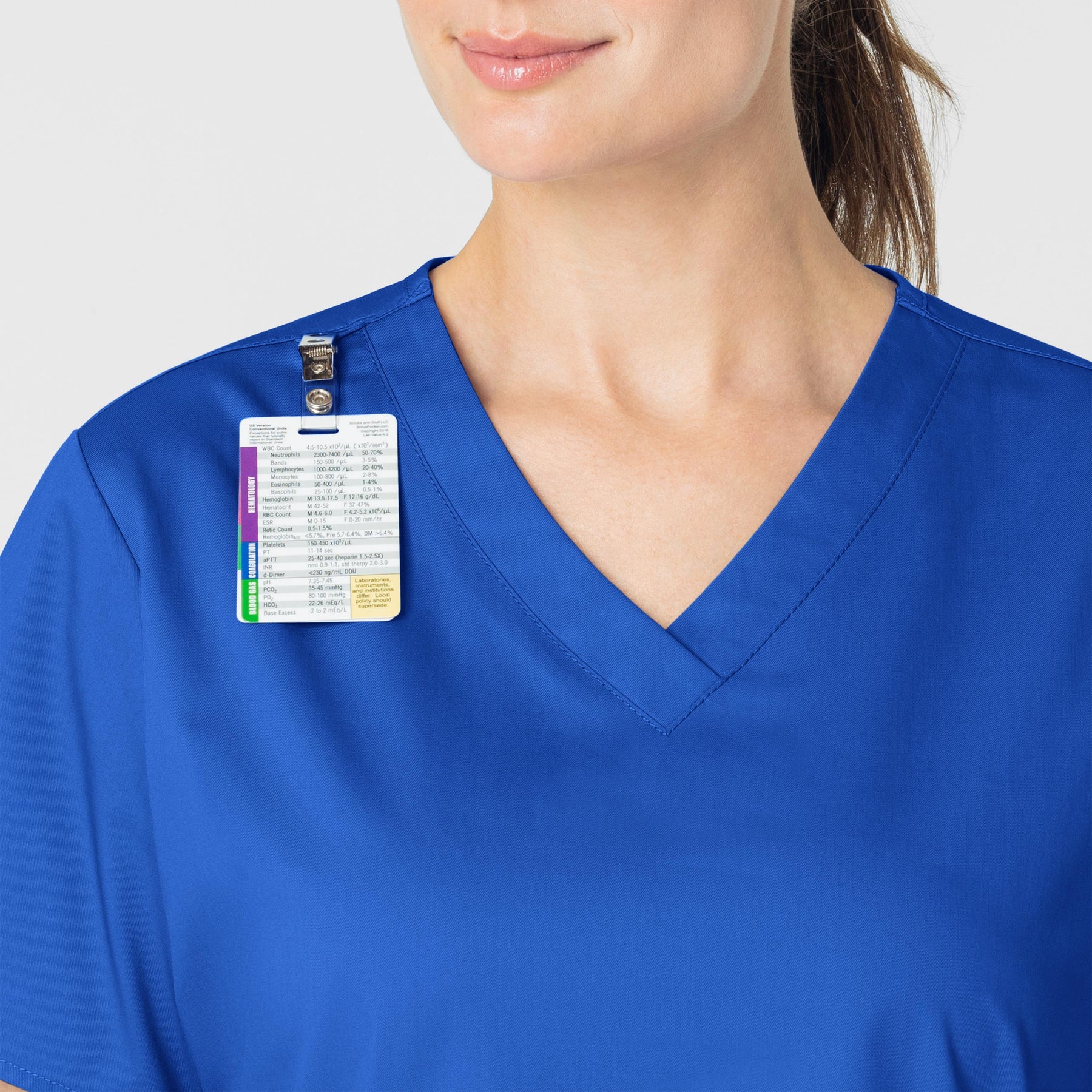 WonderWORK Women's V-Neck Scrub Top Royal side detail 1