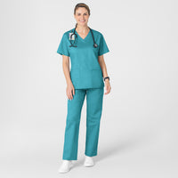 WonderWORK Women's V-Neck Scrub Top - Teal Blue