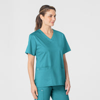 WonderWORK Women's V-Neck Scrub Top - Teal Blue