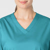 WonderWORK Women's V-Neck Scrub Top Teal Blue front detail