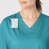 WonderWORK Women's V-Neck Scrub Top Teal Blue side detail 1