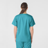 WonderWORK Women's V-Neck Scrub Top Teal Blue back view