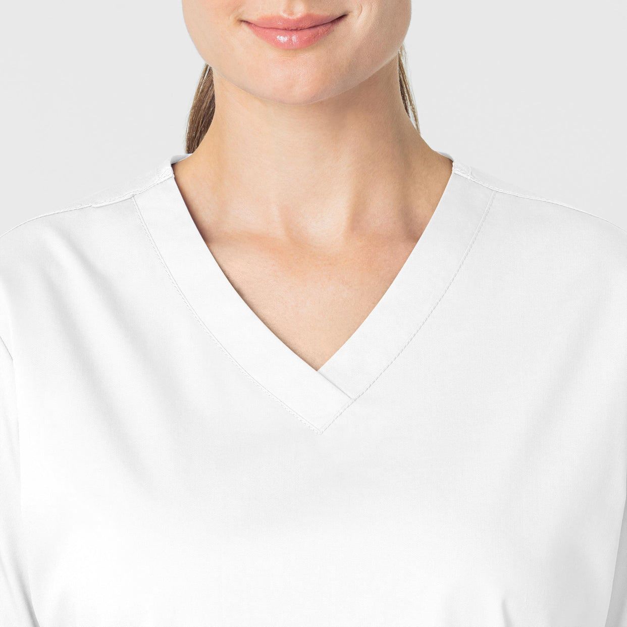 WonderWORK Women's V-Neck Scrub Top White front detail