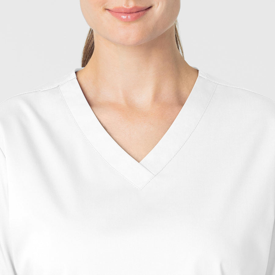 WonderWORK Women's V-Neck Scrub Top White front detail