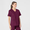 WonderWORK Women's V-Neck Scrub Top - Wine