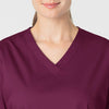 WonderWORK Women's V-Neck Scrub Top Wine front detail