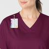 WonderWORK Women's V-Neck Scrub Top Wine side detail 1