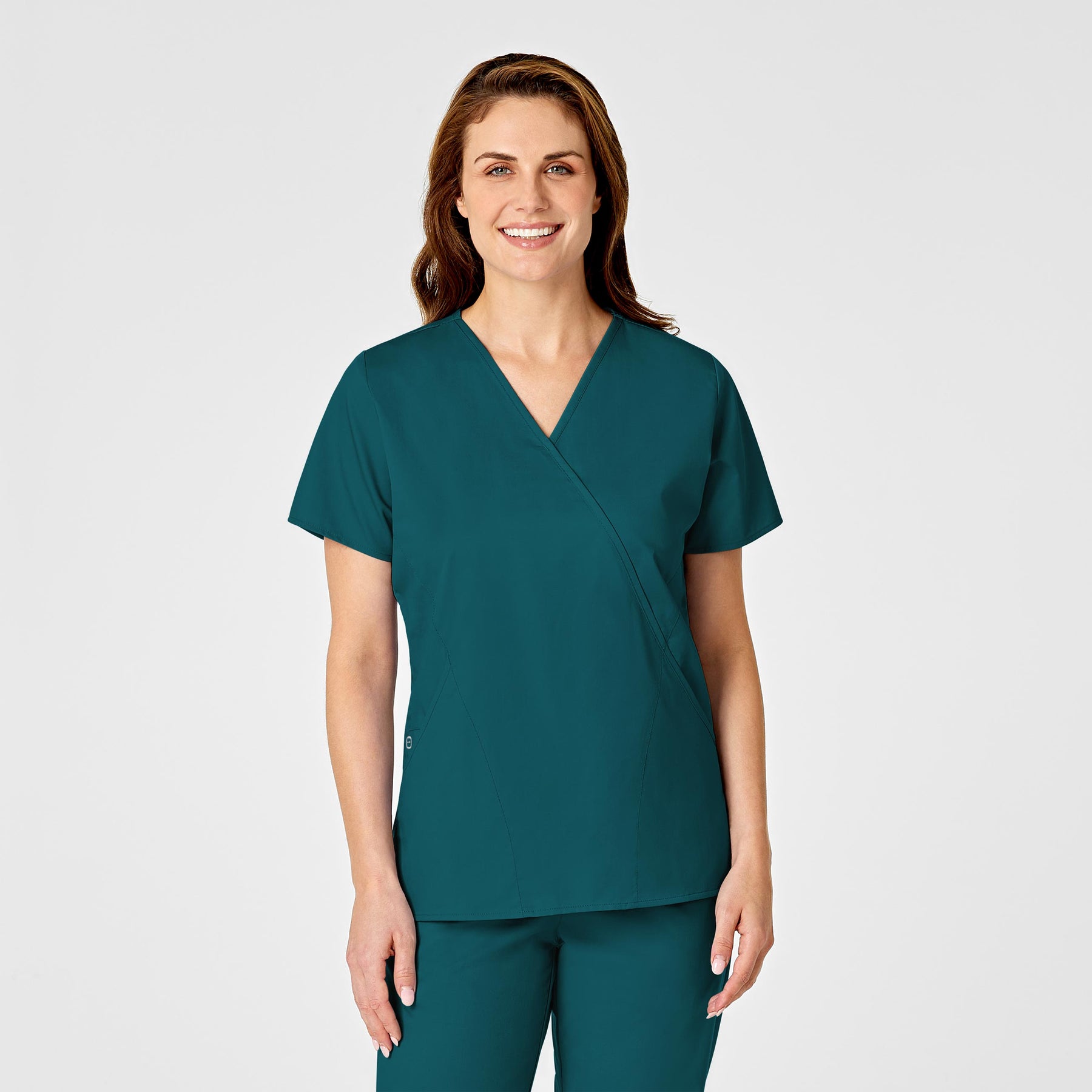 WonderWORK Women's Mock Wrap Scrub Top Caribbean Blue