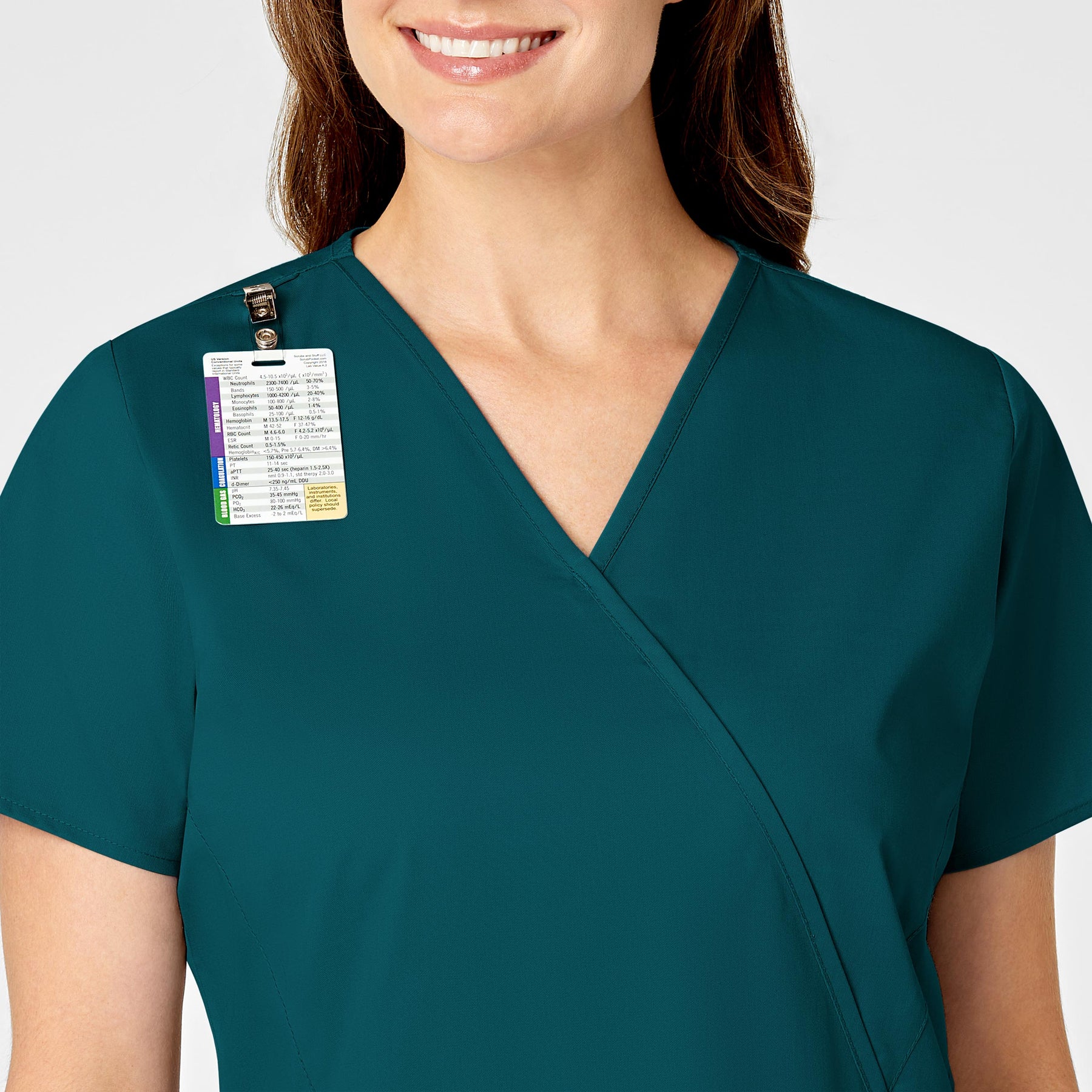 WonderWORK Women's Mock Wrap Scrub Top Caribbean Blue side detail 1