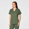 WonderWORK Women's Mock Wrap Scrub Top Olive side view