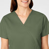 WonderWORK Women's Mock Wrap Scrub Top Olive front detail