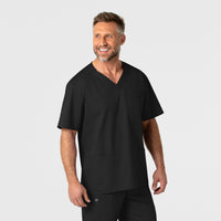 WonderWORK Men's V-Neck Scrub Top - Black front detail