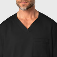 WonderWORK Men's V-Neck Scrub Top Black front detail