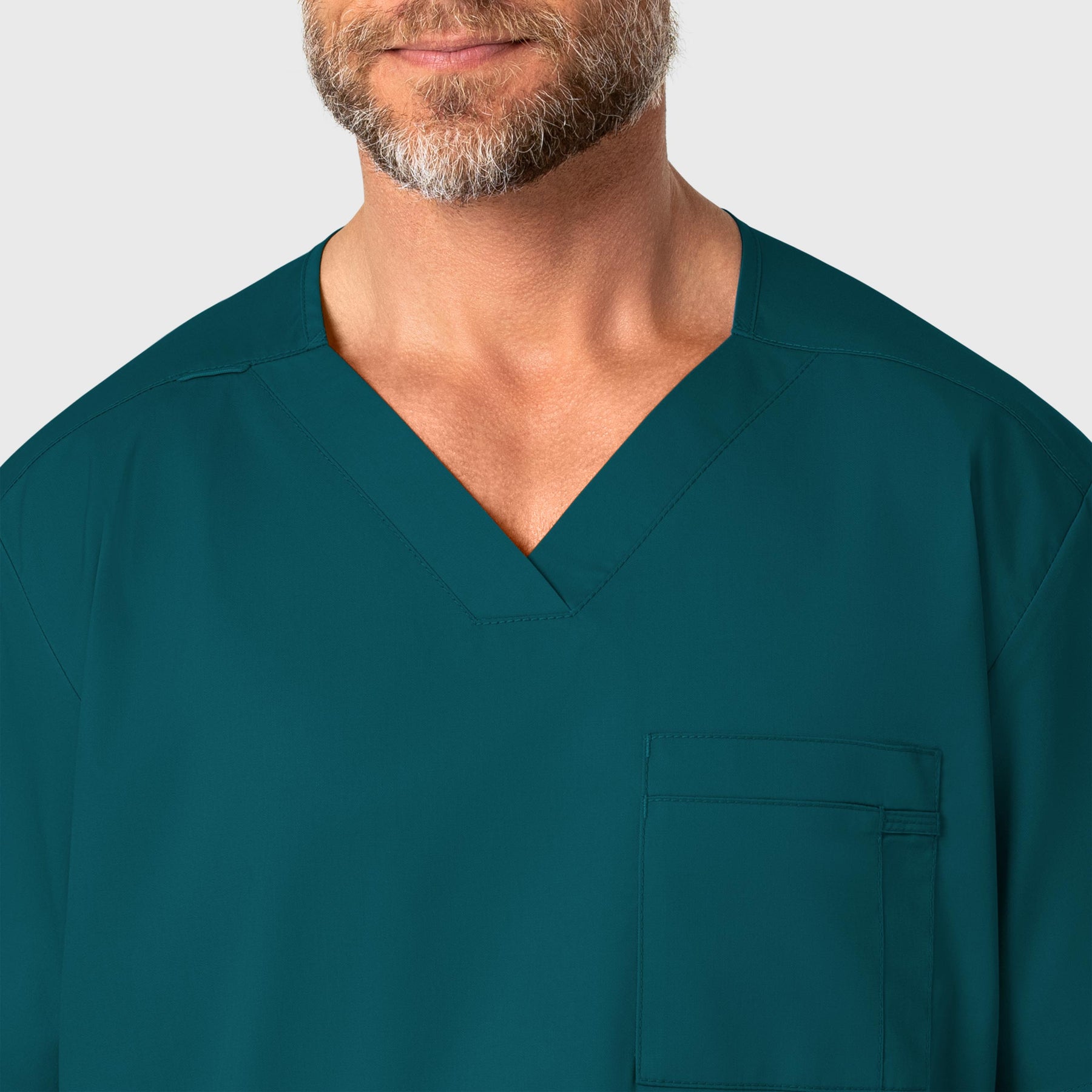 WonderWORK Men's V-Neck Scrub Top Caribbean Blue front detail