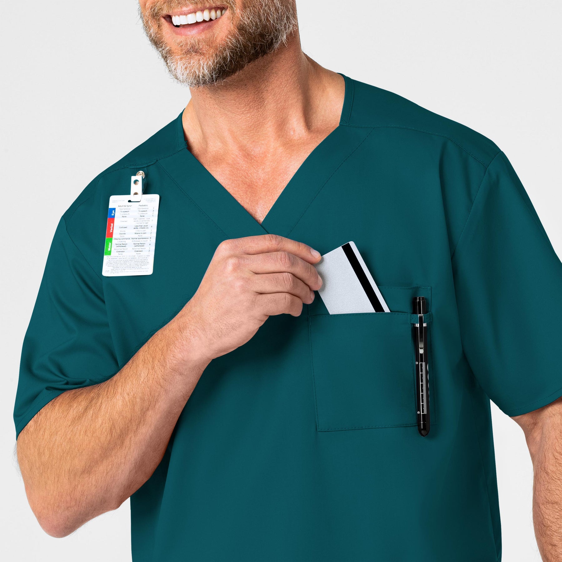 WonderWORK Men's V-Neck Scrub Top Caribbean Blue side detail 1