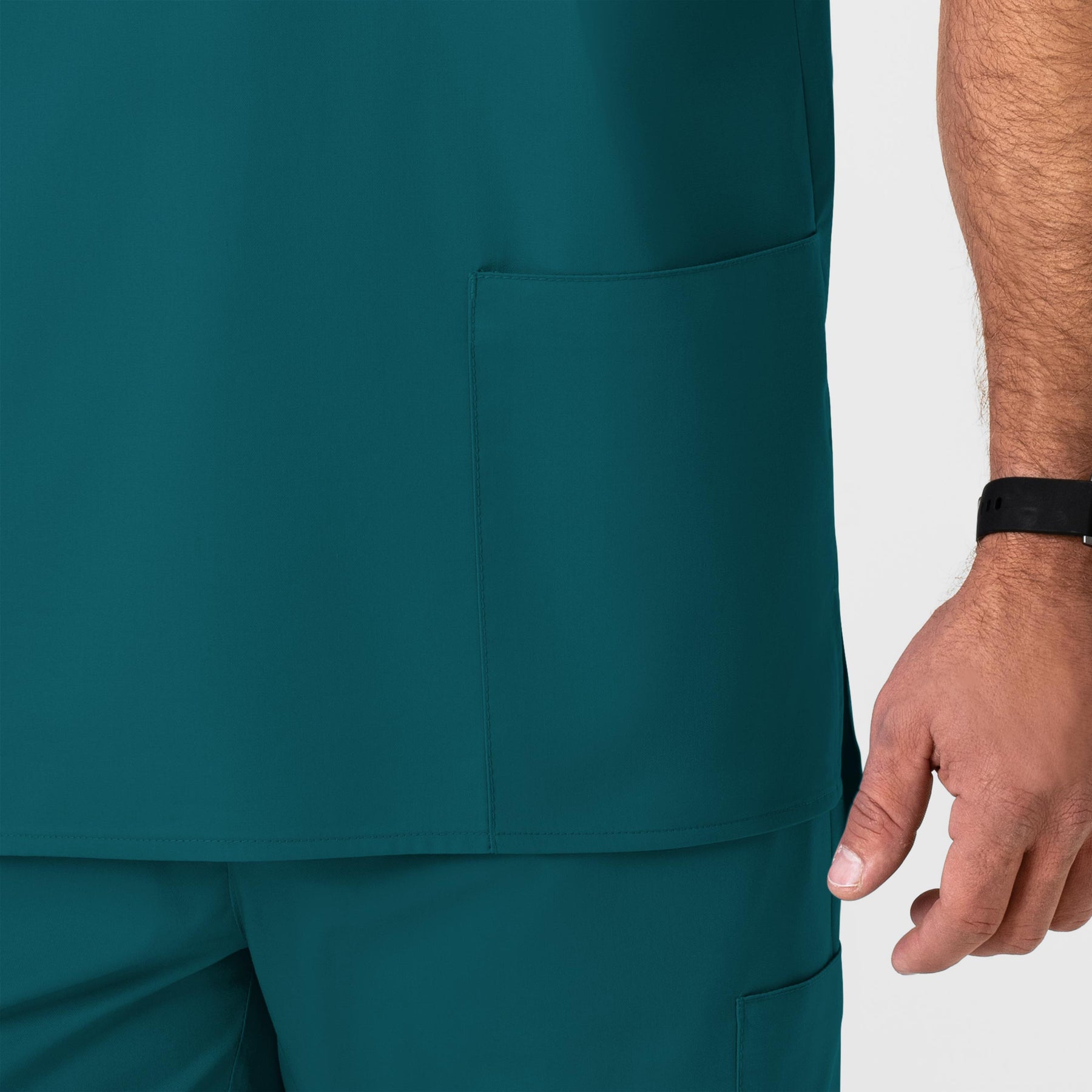 WonderWORK Men's V-Neck Scrub Top Caribbean Blue side detail 2