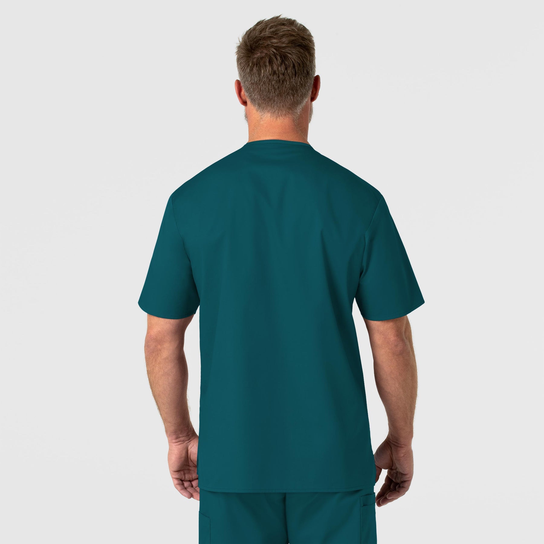 WonderWORK Men's V-Neck Scrub Top Caribbean Blue back view