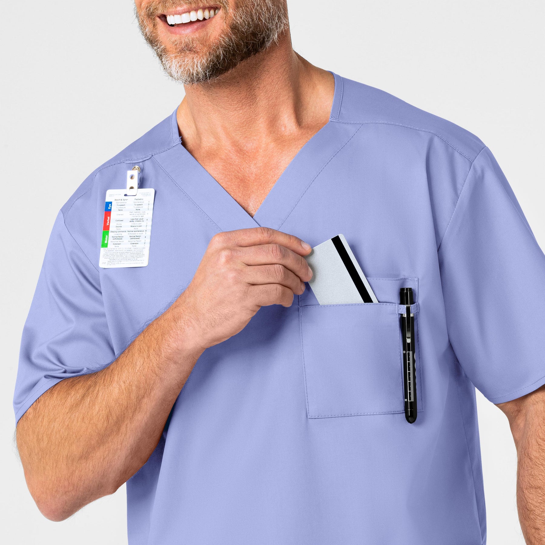 WonderWORK Men's V-Neck Scrub Top Ceil Blue side detail 1