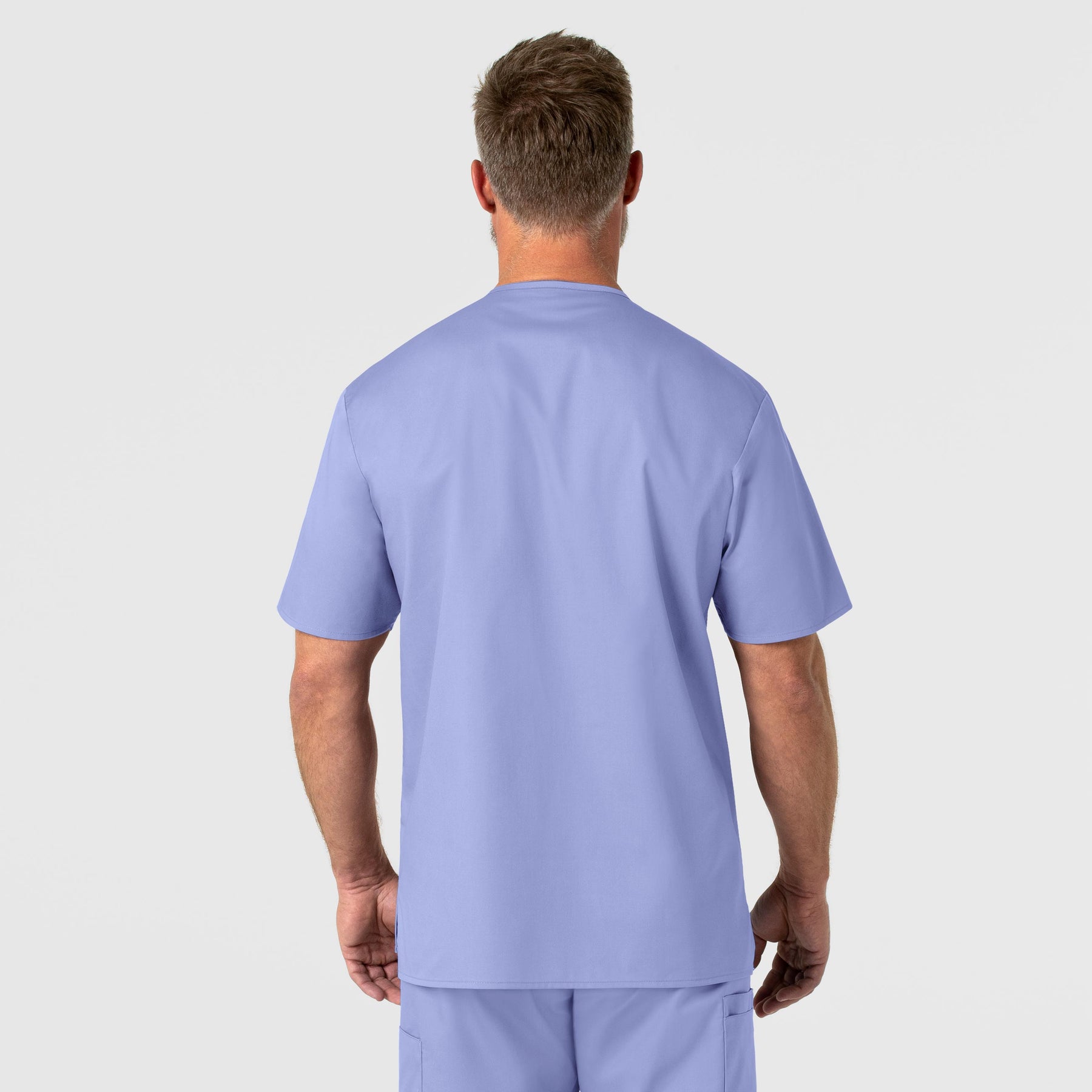 WonderWORK Men's V-Neck Scrub Top Ceil Blue back view
