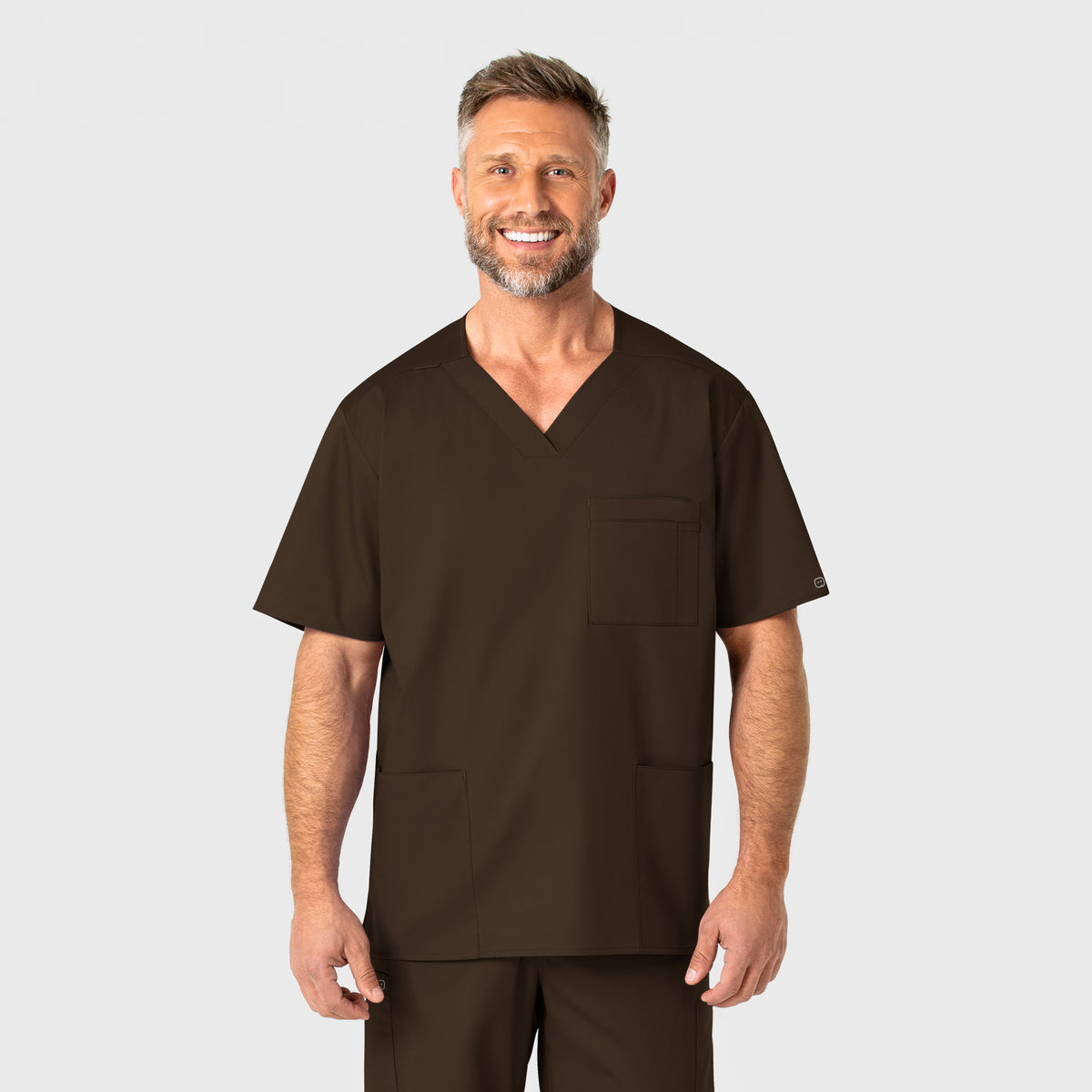 WonderWORK Men's V-Neck Scrub Top - Chocolate