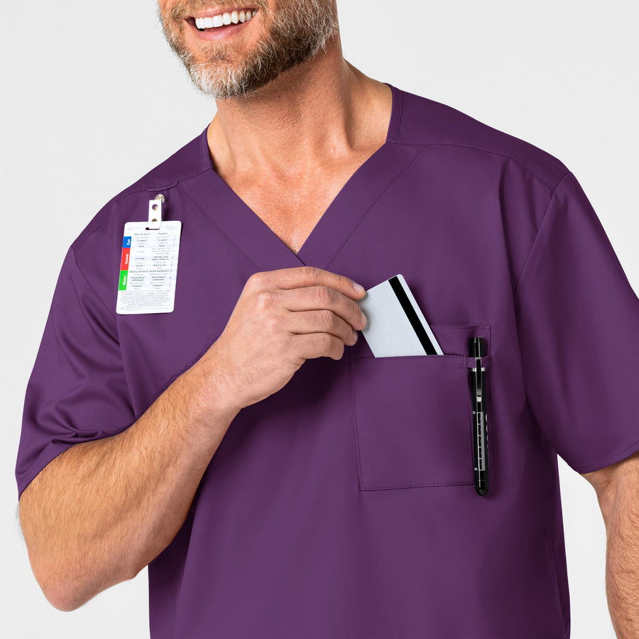 WonderWORK Men's V-Neck Scrub Top Eggplant side detail 1