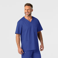 WonderWORK Men's V-Neck Scrub Top - Galaxy Blue front detail