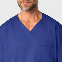 WonderWORK Men's V-Neck Scrub Top Galaxy Blue front detail