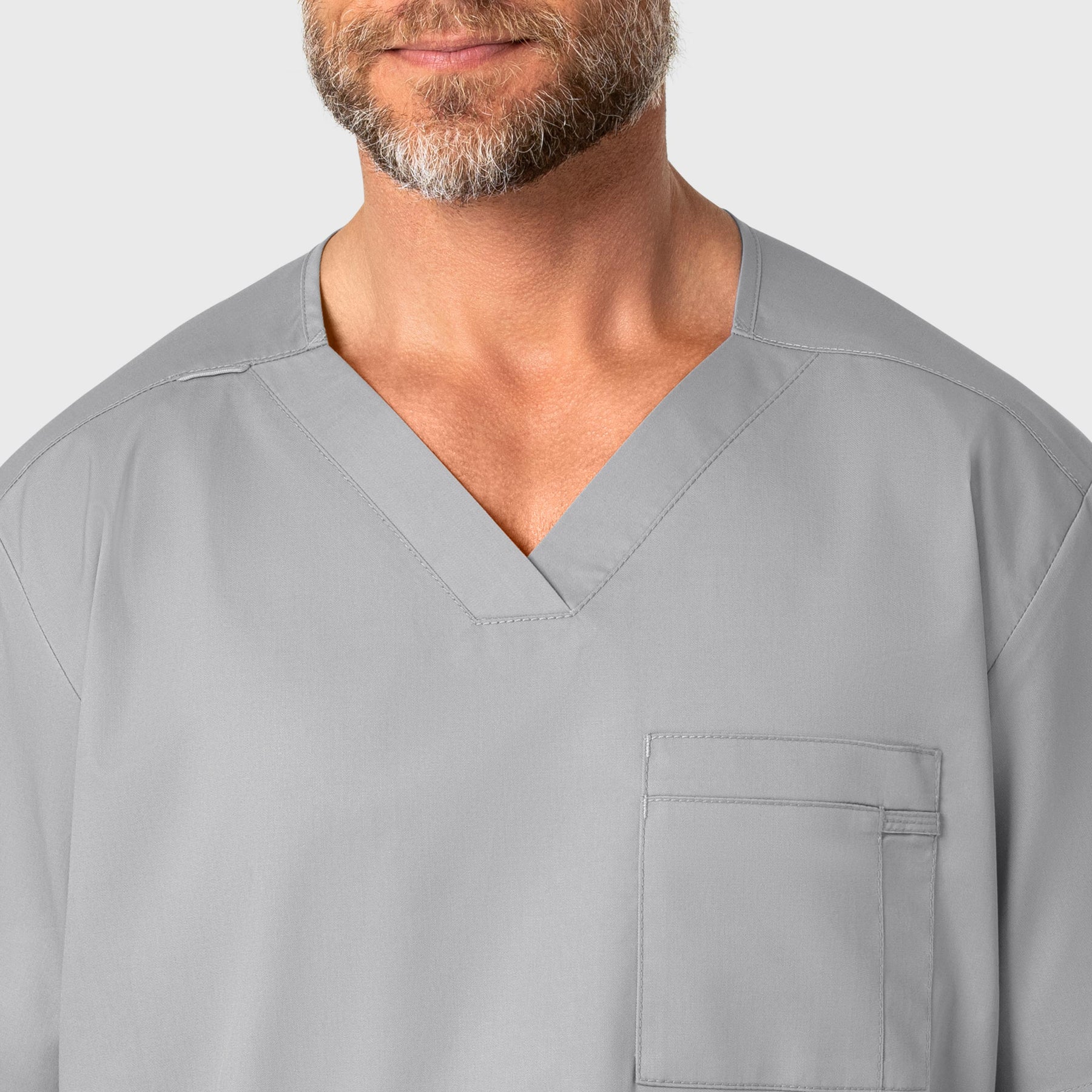 WonderWORK Men's V-Neck Scrub Top Grey front detail