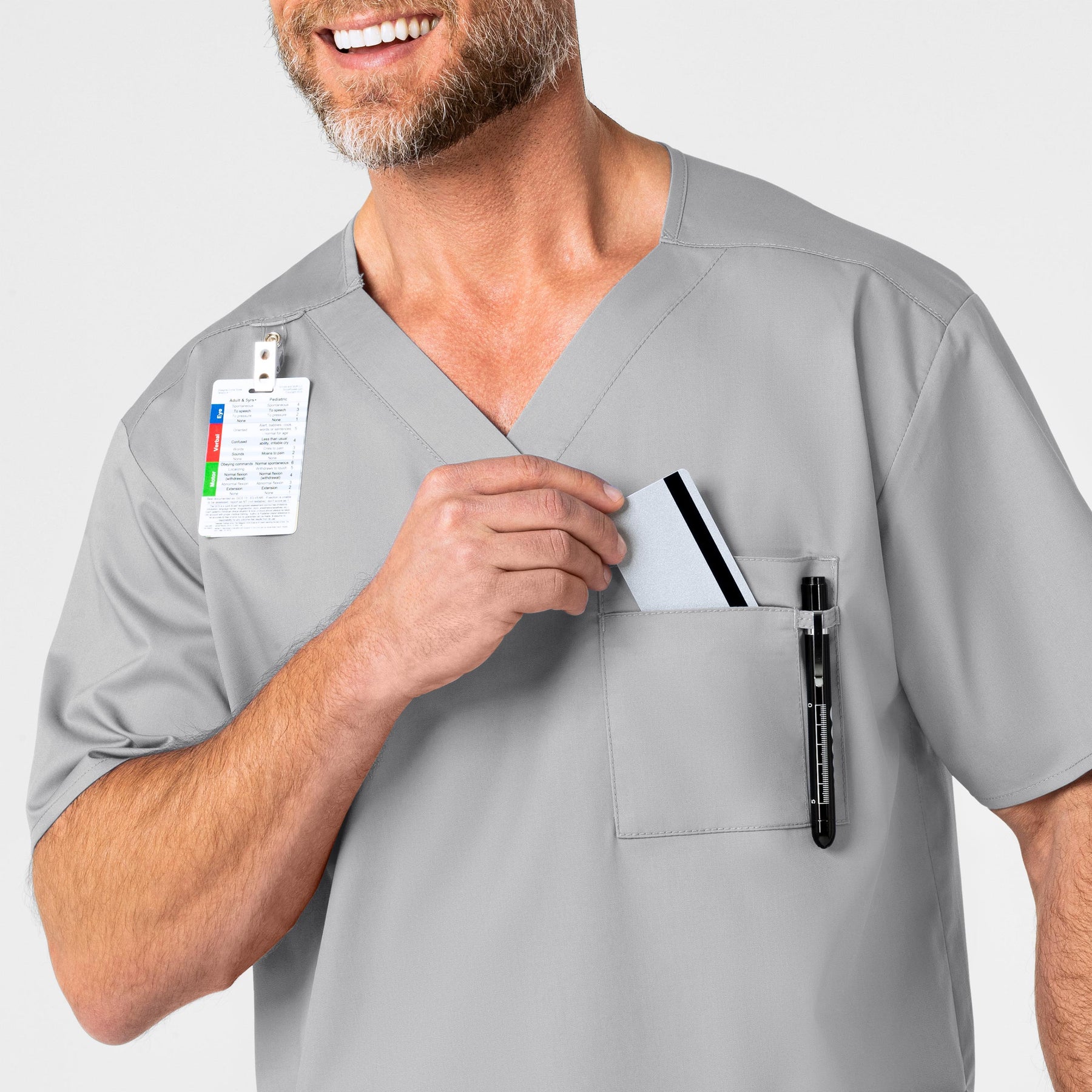 WonderWORK Men's V-Neck Scrub Top Grey side detail 1