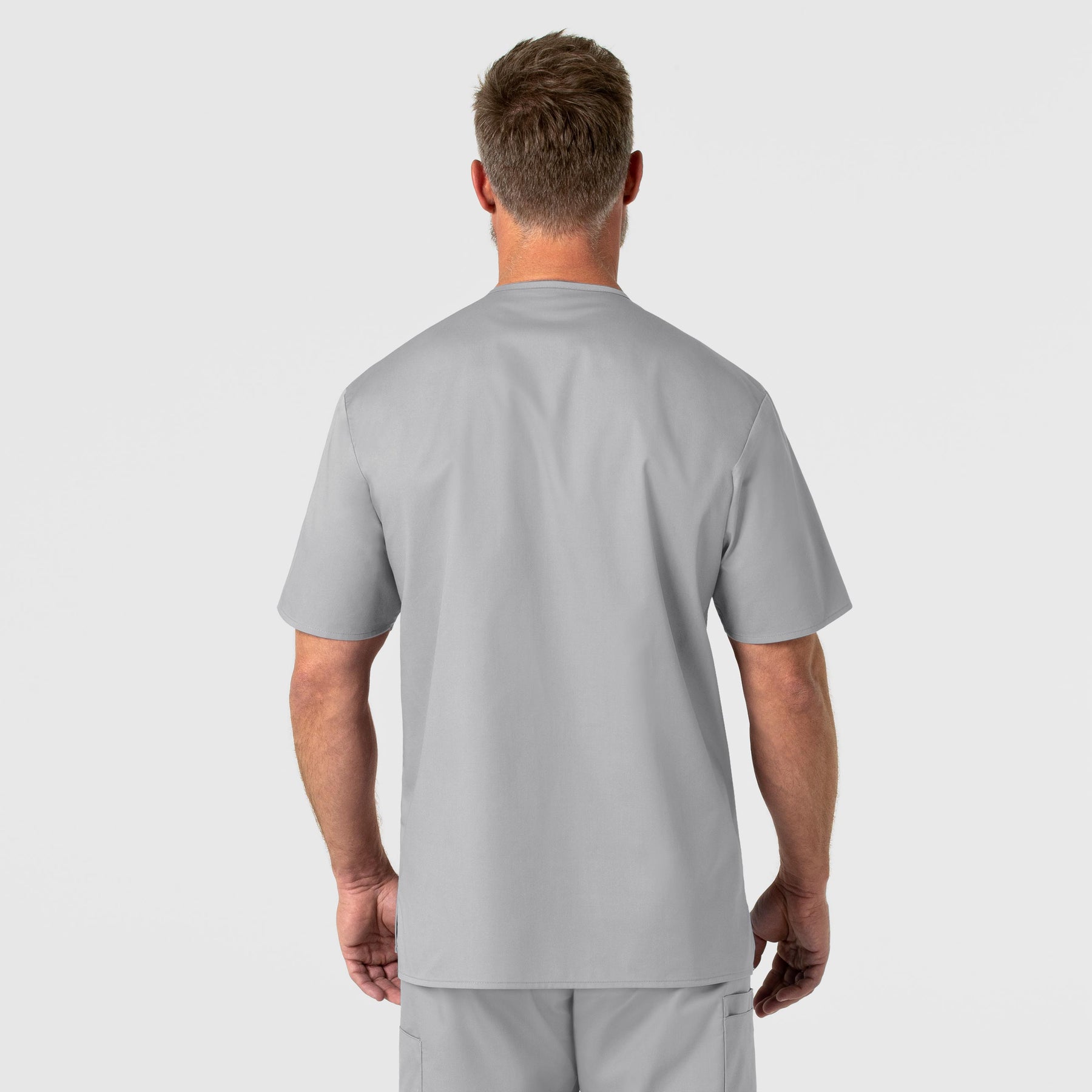 WonderWORK Men's V-Neck Scrub Top Grey back view
