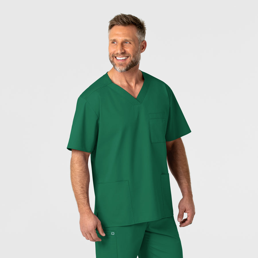 WonderWORK Men's V-Neck Scrub Top - Hunter front detail