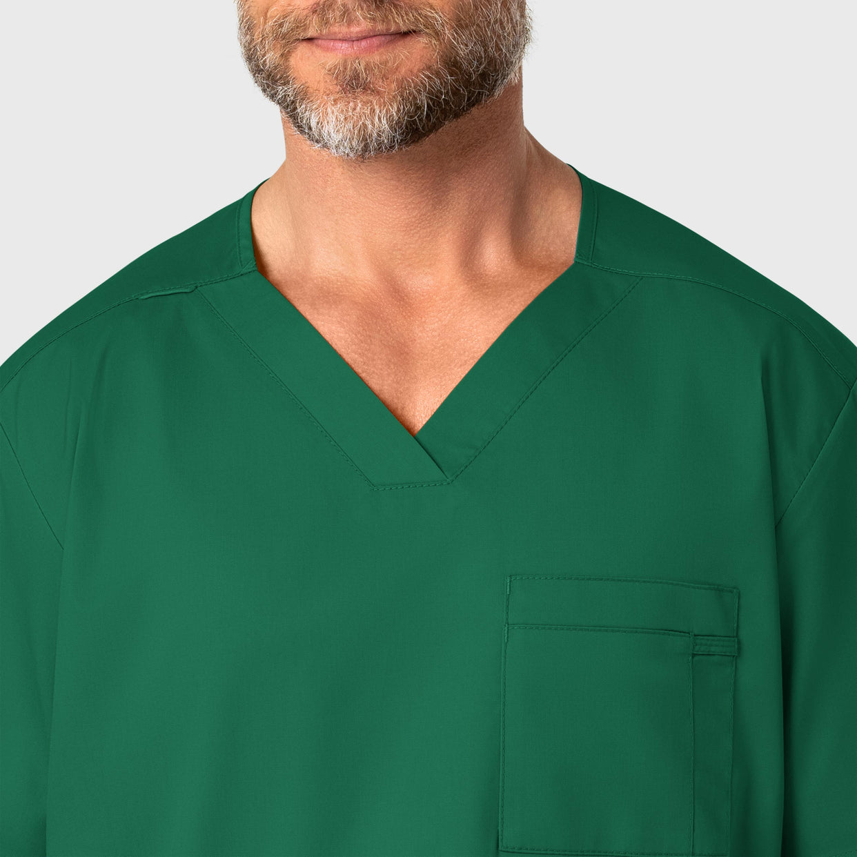 WonderWORK Men's V-Neck Scrub Top Hunter front detail