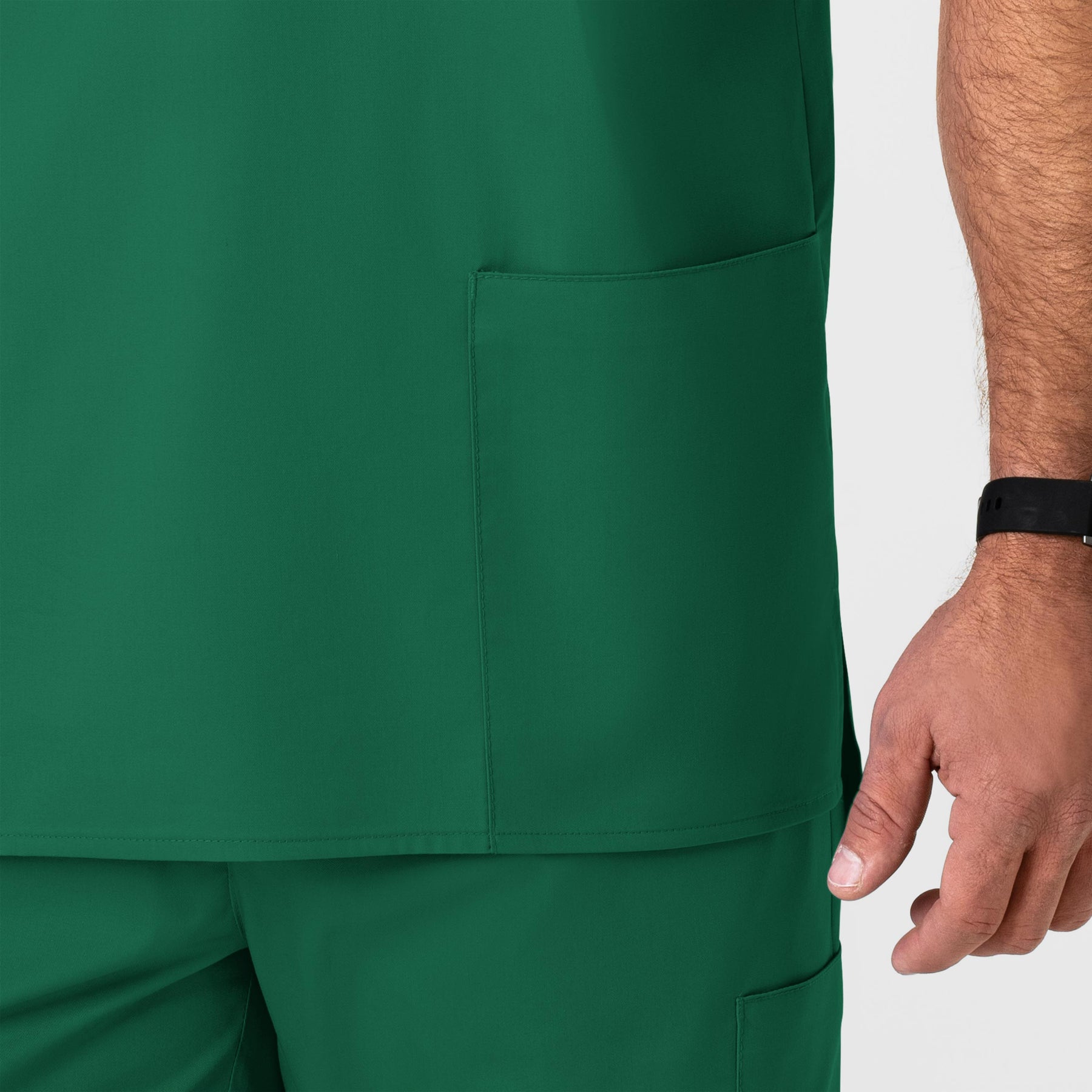 WonderWORK Men's V-Neck Scrub Top Hunter side detail 2