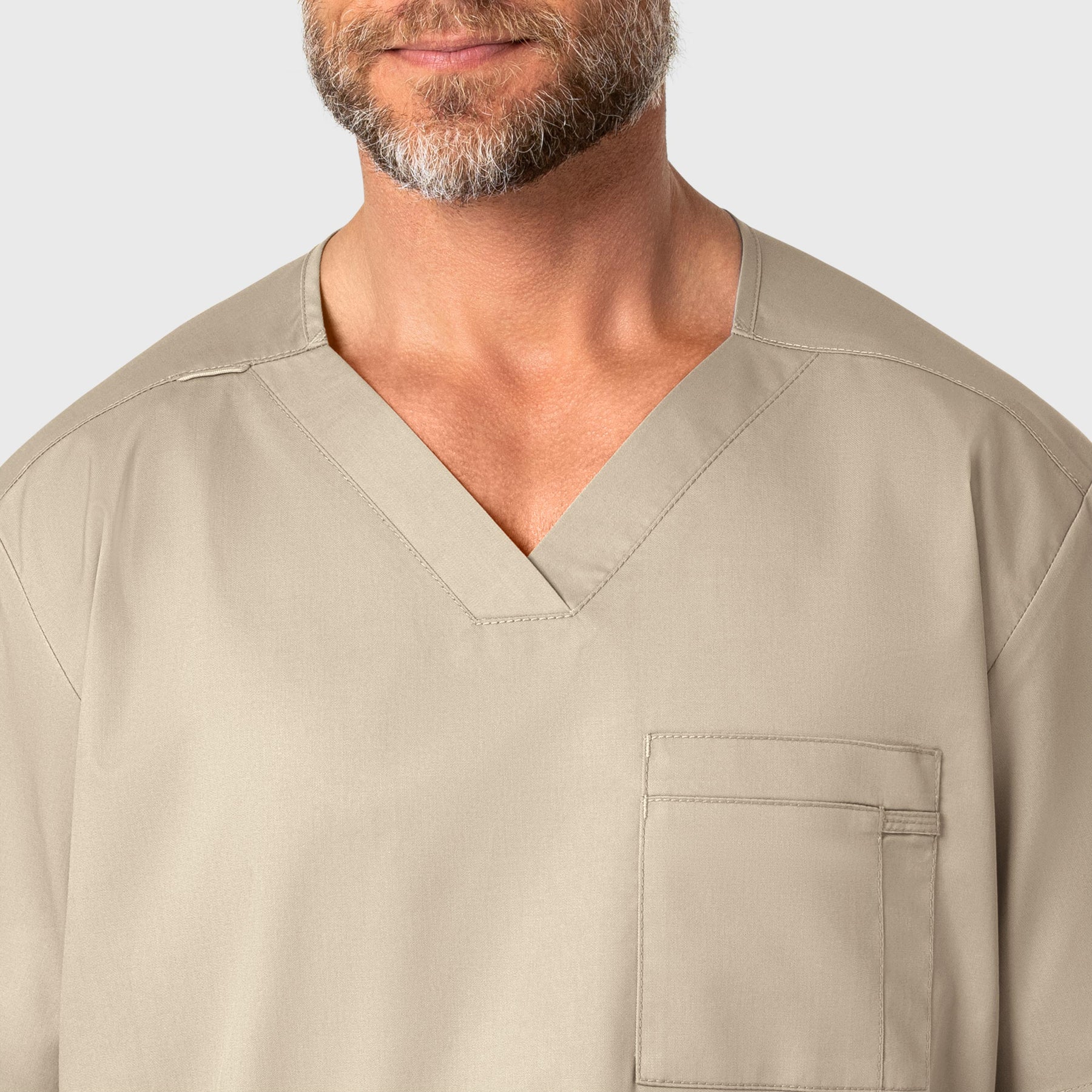 WonderWORK Men's V-Neck Scrub Top Khaki front detail