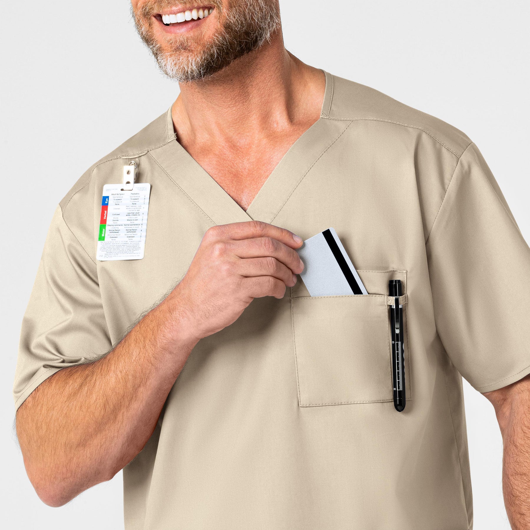 WonderWORK Men's V-Neck Scrub Top Khaki side detail 1