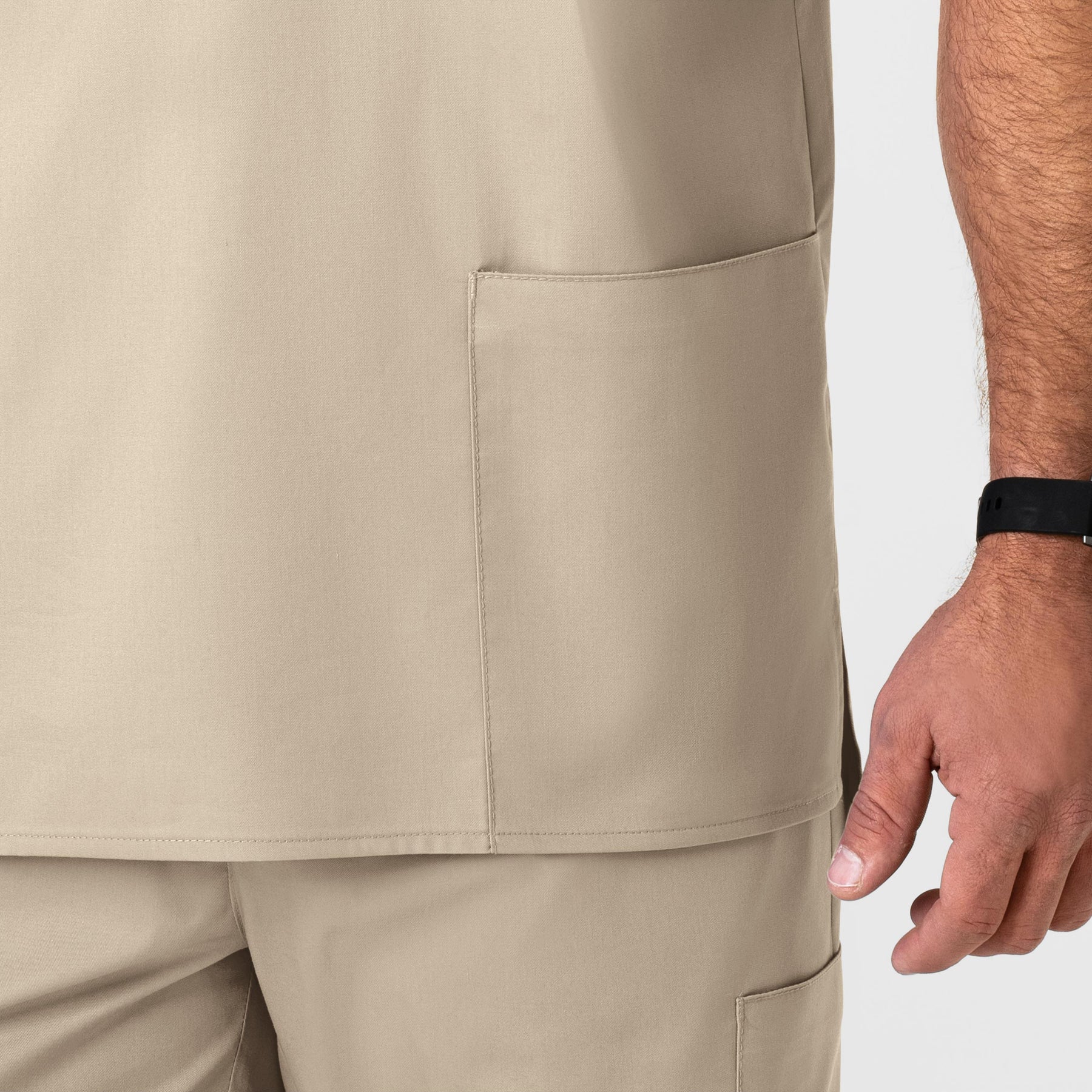 WonderWORK Men's V-Neck Scrub Top Khaki side detail 2