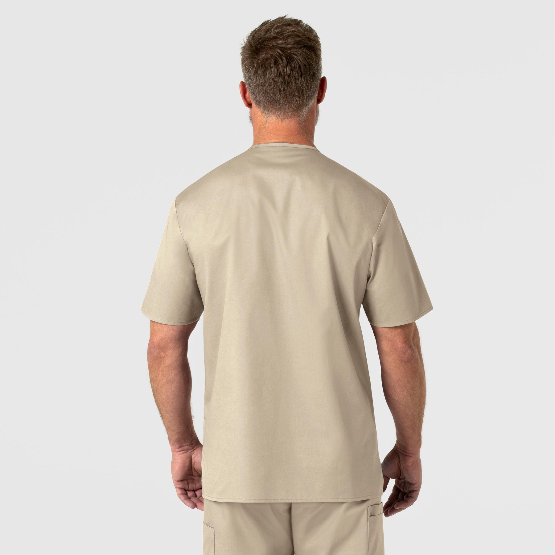 WonderWORK Men's V-Neck Scrub Top Khaki back view