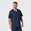 WonderWORK Men's V-Neck Scrub Top - Navy front detail