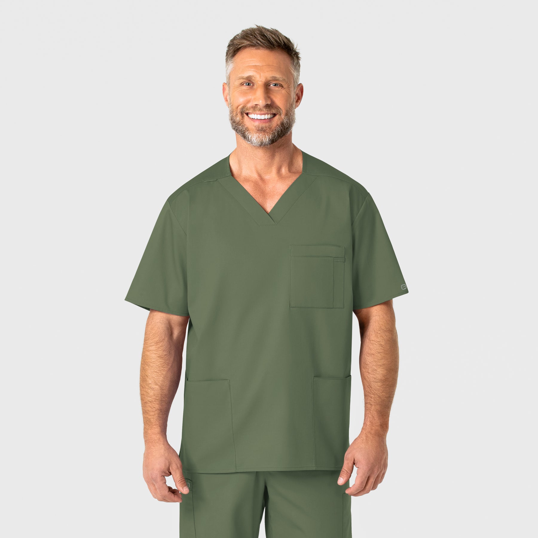 WonderWORK Men's V-Neck Scrub Top - Olive
