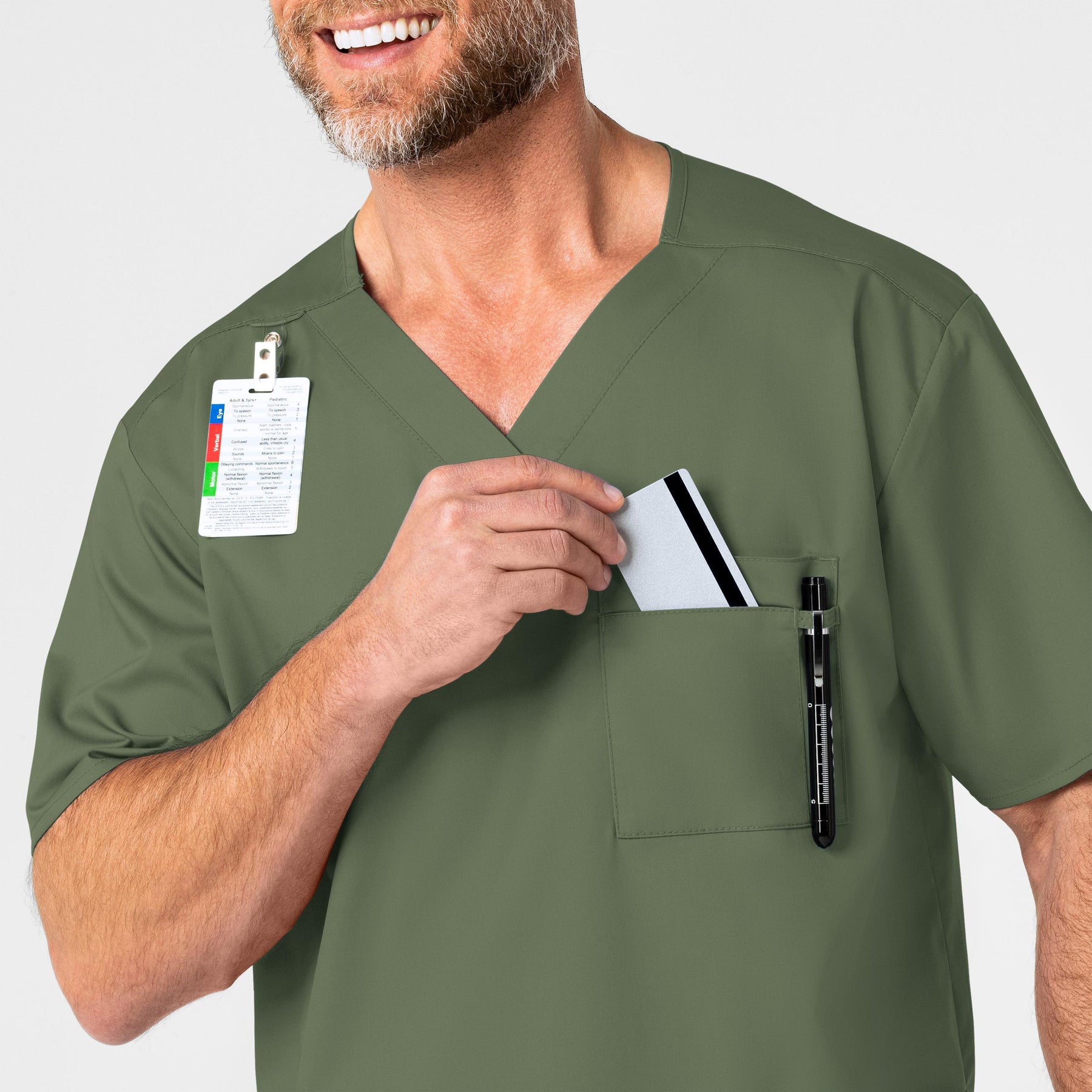 WonderWORK Men's V-Neck Scrub Top Olive side detail 1