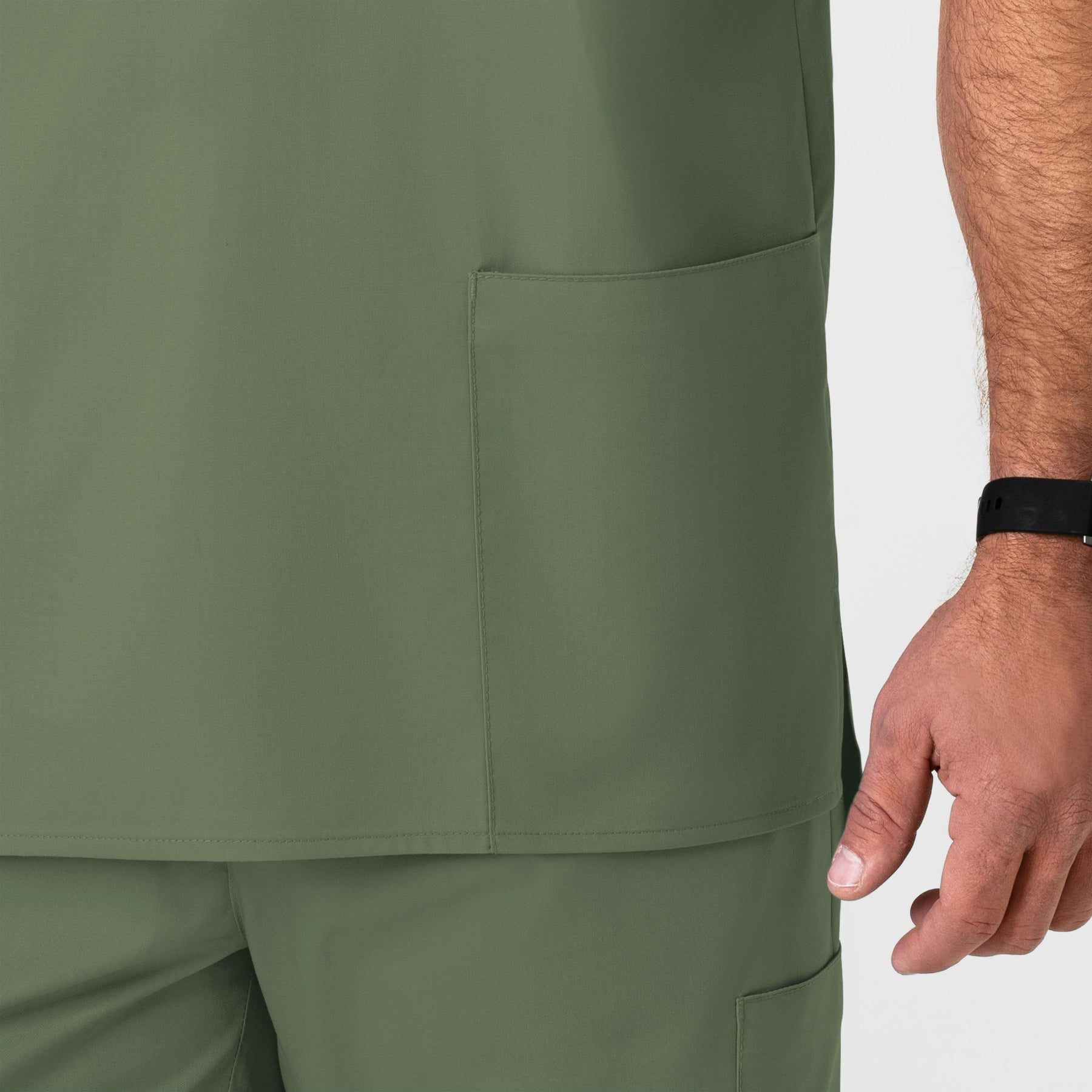 WonderWORK Men's V-Neck Scrub Top Olive side detail 2