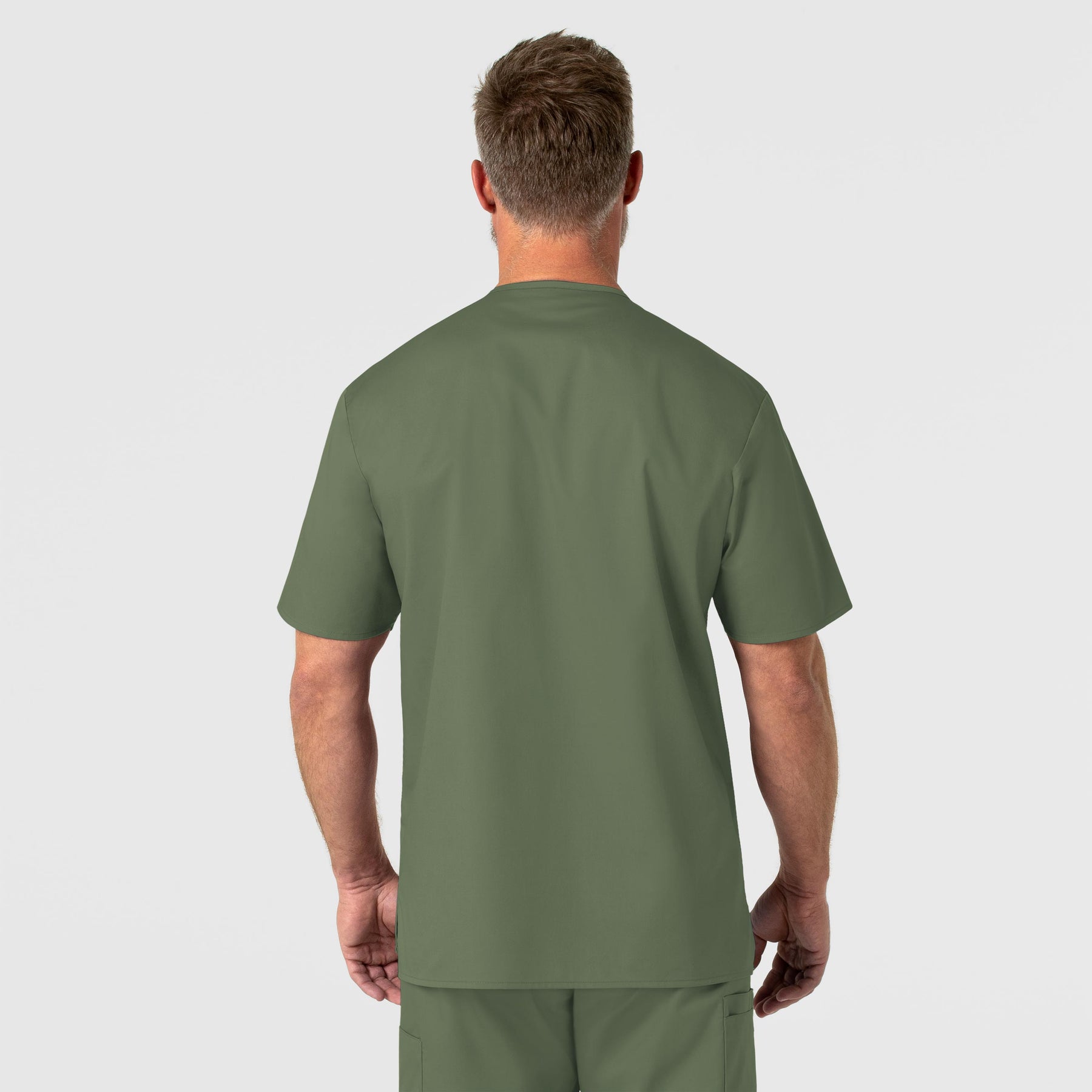 WonderWORK Men's V-Neck Scrub Top Olive back view