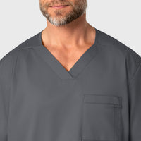 WonderWORK Men's V-Neck Scrub Top Pewter front detail